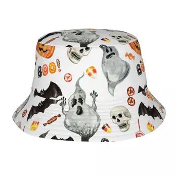 Bucket Hat Žvejo Kepurė Moterims, Vyrams Gorras Vasaros Akvarelės Moliūgų Į Skrybėlę Baisu Vaiduoklis