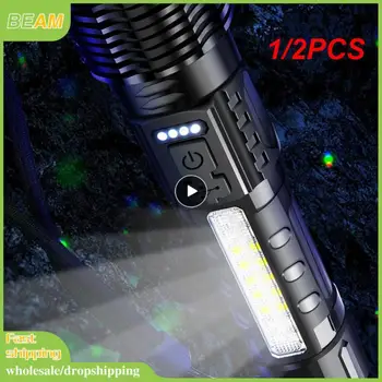 1/2VNT Didelės galios LED Įkraunamas Žibintuvėlis su 30W Lempa Karoliukai Nešiojamas Žibintuvėlis 7 Apšvietimo Režimai Zoomable Vandeniui Kempingas