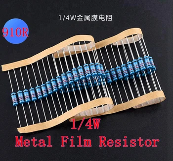 (100vnt) 910R ohm 1/4W Metalo Kino Rezistorius 910R ohm 0.25 W 1% ROHS