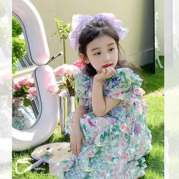 2023 Kūdikių Mergaičių Vasaros Gėlių Suknelė Mados Mergaitė Vaikai Raukiniai Gėlių Gimtadienio Princesė Suknelės Vaikams Vestidos Vaikų Drabužiai
