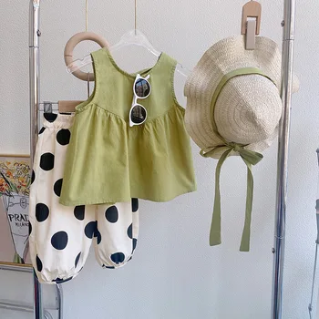 2023 Naujas berankovis vasaros sijonas+kropkowany baggy patogios kelnės nustatyti kūdikių mergaičių drabužių Rinkinys