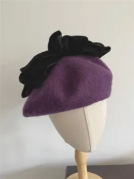 202306-shi dropshipping Dizaino Tėvų-vaikų stilius vilnos veltinio didelis velutum bowknot sweet lady beretė skrybėlę moterų Laisvalaikio painte r skrybėlę