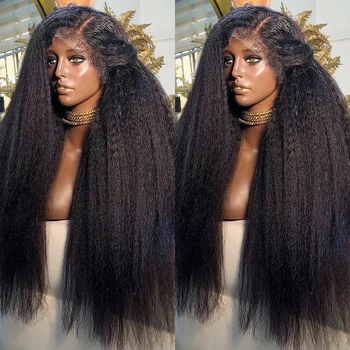 26inches Natūralus Juodas Ilgas Minkštas Yaki Keistą Tiesių Plaukų Perukas Moterų Gamtos Valsčiaus Su Afro Kūdikio Plaukų Glueless PERUKAS