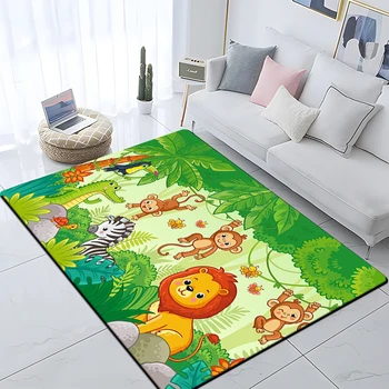 3D Mielas Džiunglių Gyvūnų, animacinių filmų spausdinti plotas kilimas Gyvenančių vaikų kambario, Miegamojo grindų kilimėlis Virtuvės kilimėlis Vaikų Miegamasis Kilimėlis