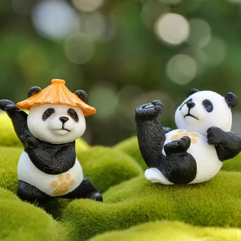 4 Vnt Fitneso Panda Modelio Miniatiūra Puošmena Amatų Mažos Statulėlės, Papuošalai Patalpų Bonsaiations Kūrybos Statulos