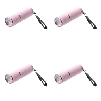 4X Lauko Mini Rožinės spalvos Guma Padengtas 9-LED Žibintuvėlį, Fakelą Skatinimo
