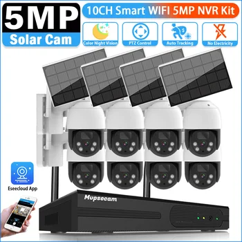 5MP 10CH Belaidžio NVR Saugumo WI-fi IP Kamera Sistemos Komplektas Lauko Kameros Su Saulės baterijomis Priežiūros CCTV WIFI Vaizdo įrašymas