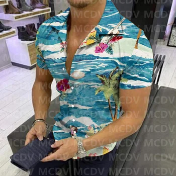 Beach Party Dekoracijos Modelio 3D Atspausdintas Mygtuką Atsitiktinis Marškinėliai vyriški Havajų Marškinėliai