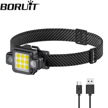 BORUiT COB Žibintai USB Įkrovimo Mini Nešiojamieji Galvos Žibintuvėlis Magnetas Bazės Pastatytas akumuliatoriaus LED Žibintų Kempingas Žibintai
