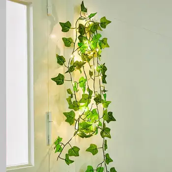 Dirbtiniai Augalai LED Styginių Šviesos, 1PCS Žalias Lapas Ivy Vynuogių Pasakų Šviesos Eilutę Klevo Lapai Lempos Garliava 