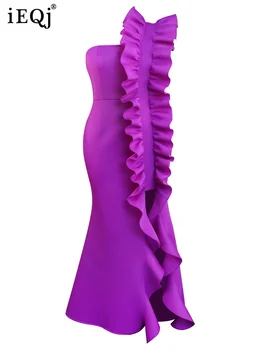 IEQJ Mados Asimetriškas Slim Suknelė Moterims Grybelio Spliced Padalinta Rankovių Backless Velniop Kaklo Elegantiškas Suknelės 2023 3WQ6305