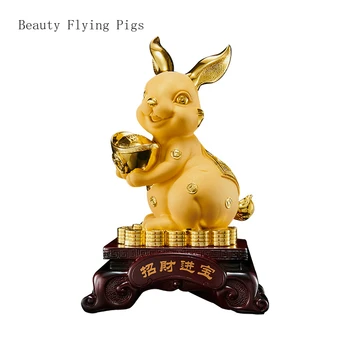 Kinijos dervos golden rabbit apdaila, gyvenamasis kambarys papuošalai, rankdarbiai,parduotuvės atidarymas,housewarming dovanos Dirbtinės Gyvūnų