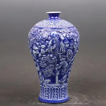 Kinijos Čing Qianlong Mėlyna Glazūra Porceliano Paramos Kinų Zodiako Vaza 11.65