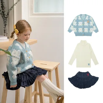 Korėjos PS 2023 Rudens Žiemos Nauja Vaikų Megzti Megztinis Vaikų Mergaičių Mielas Megztinis Kailis Baby Girl Žiemos Drabužių