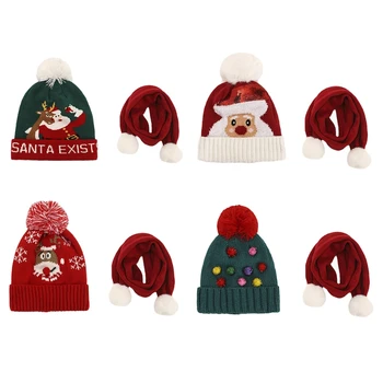 Kūdikių Žiemos Skrybėlę, Šaliką Kalėdų Skrybėlę, Šaliką Kalėdų Selfie Žiemą Šiltas Berniukai Ir Mergaitė