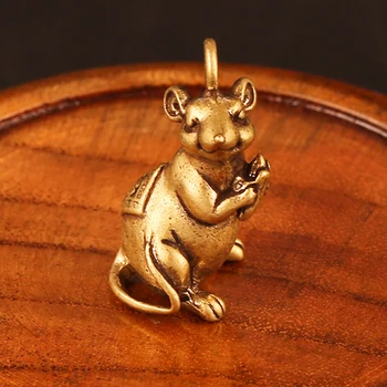 Kūrybos Pasisekė Miniatiūrinė Žalvario Žiurkės Feng Shui Žiurkės Pakabukas Ornamentu Pelės Statula Namo Automobilių Biuro Stalas, Stalo Apdailos