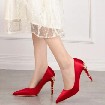 Naujas Mados Pavasario Rudens Seksualių Aukštakulnių Metalo Apdaila Elegantiškas Šalis Pokylių Vienos Ponios Batai Zapatos De Mujer