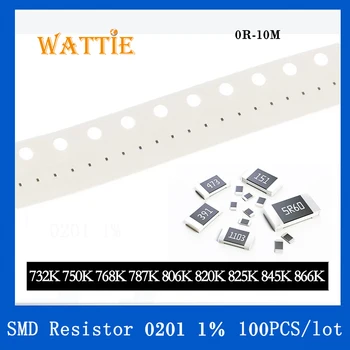 SMD Rezistorius 0201 1% 732K 750K 768K 787K 806K 820K 825K 845K 866K 100VNT/daug chip resistors 1/20W 0,6 mm*0.3 mm