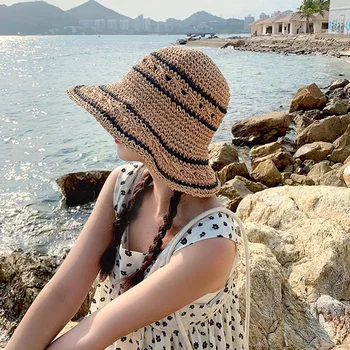 Vasaros Naują Skrybėlę Moterų Atostogų Stiliaus Paplūdimio Skrybėlę, Sulankstomas Turizmo Apsauga nuo Saulės Sun Atspalvio Rankų darbo Nėriniais Pynimo Skrybėlę Atsitiktinis