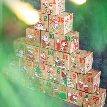 24pcs/set Kalėdų Dieną Ateina Kalendorius Saldainių Dėžutė Atgalinės atskaitos Kraft Popieriaus Dovanų Dėžutėje Kalėdinė Dekoracija Namuose Kalėdos Šalis Navidad