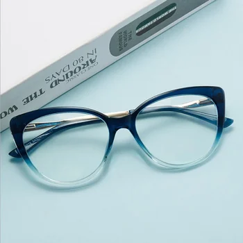 2023 Derliaus Cat Eye Akiniai Moterims Prekės ženklo Dizaineris Retro Akiniai Moterų Aišku, Skaidrus Objektyvas Anti-mėlyna Šviesa Metalo Spektaklis