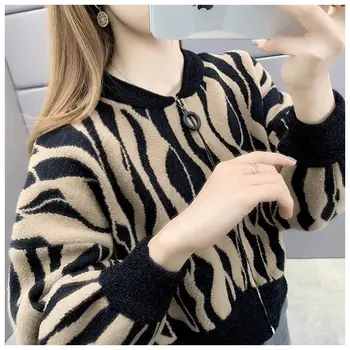 2023 Naują Apkarpytą Vintage Megztinis su Užtrauktuku Leopard Megztinis Drabužiai, Megzti Megztinis Sueters Naujų korėjos Mados Paltai Moterims V188