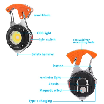 Nešiojamų LED Žibintuvėlis Darbą Šviesos Mini COB Kišeninis Žibintuvėlis Keychains USB Įkrovimo Lauko Kempingas Lempa su Kamščiatraukis