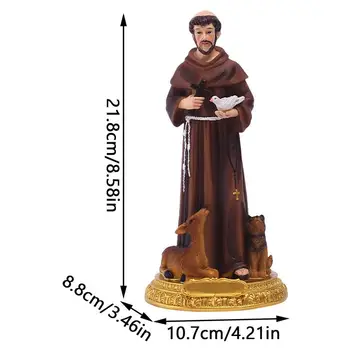 St Francis Sodo Statula Dervos Statula Ornamentu Darbalaukio Statula Su Dove Ir Kryžiaus Darbalaukio Statula Pamaldūs Įkvėpimo